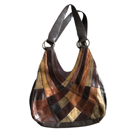 Wilsons Leather Handbags - Vintage 1970s/1980s Wilsons Leather Retro Brown Patchwork Purse